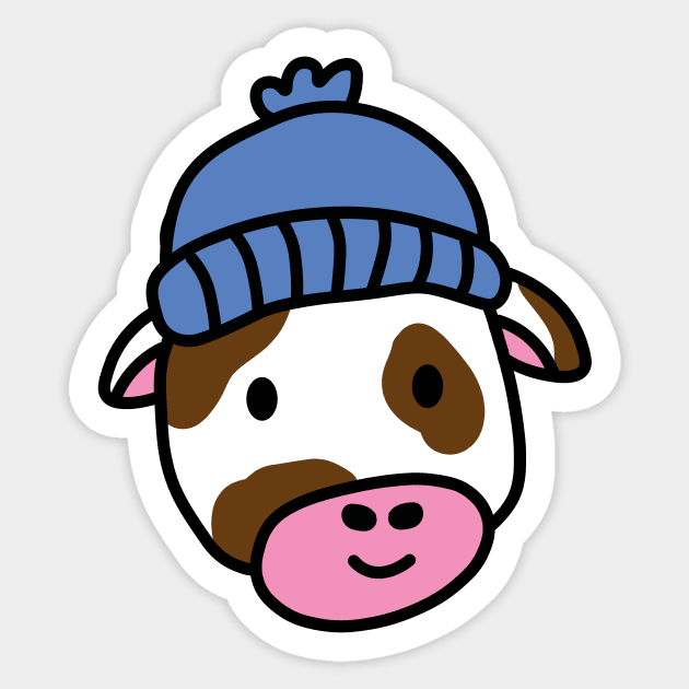 Cute cartoon dairy cow wearing a wooly hat Sticker by Captain-Jackson